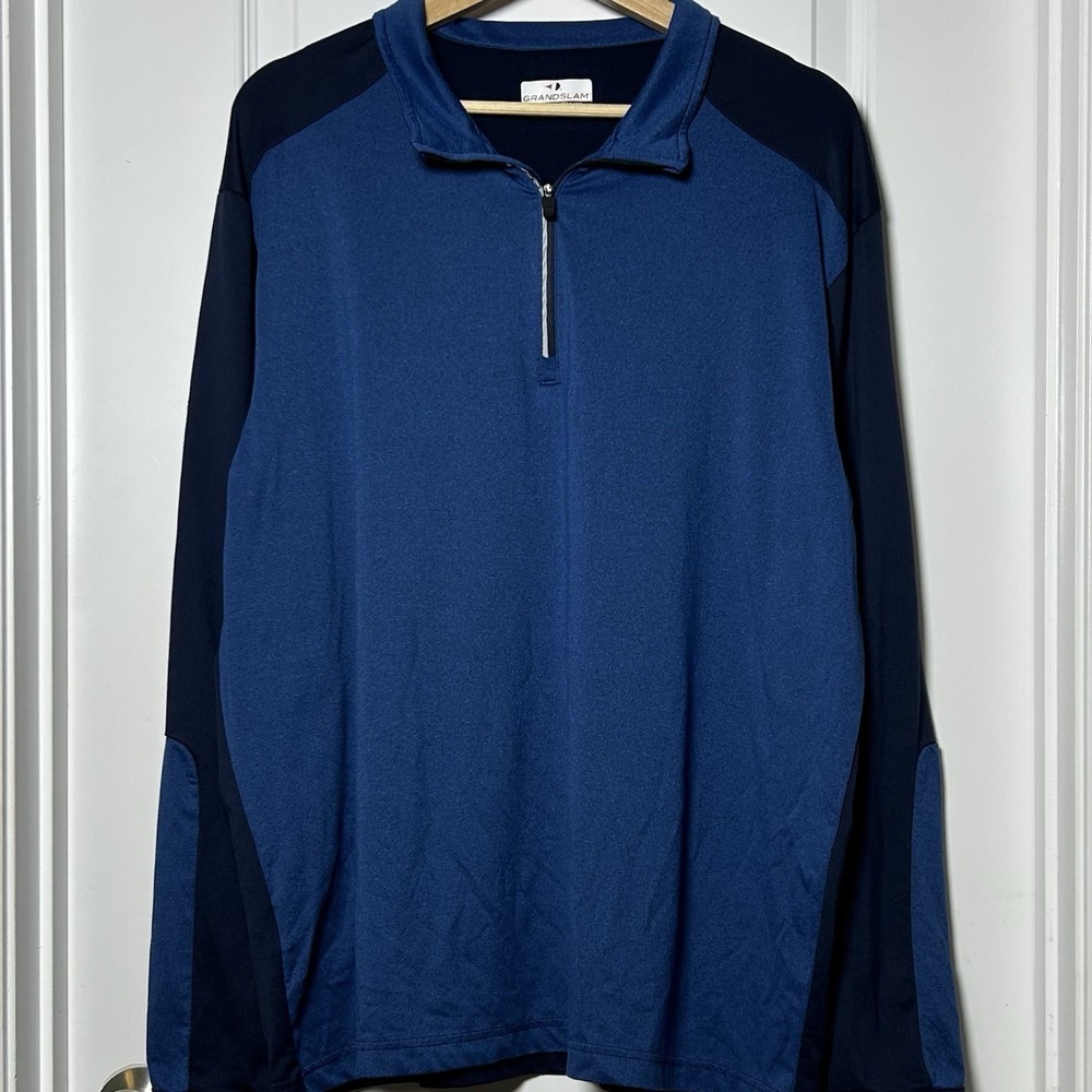 Grand Slam 360 Motion Flow Navy Royal Blue Colorblock Quarter‎ Zip Golf Pullover
